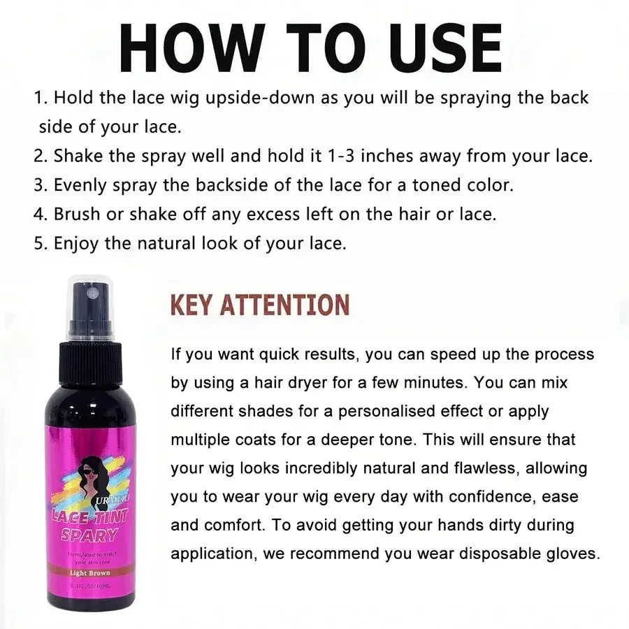 100ML Waterproof Lace Tint Spray Concealer Mousse Melting for Wigs Lace Closure Front Toupees Edge Control Hair Makeup - 