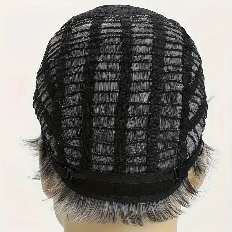 Light Gray Pixie Cut Wig - Thick Synthetic Hair with Rose Mesh Hat for Everyday Wear - 