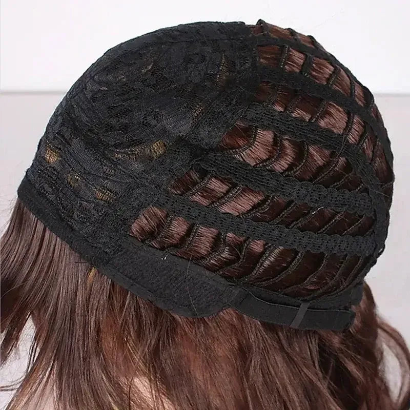 HAIRJOY Short Straight Wigs for Women - Synthetic Mixed Brown Wigs with Bangs - 