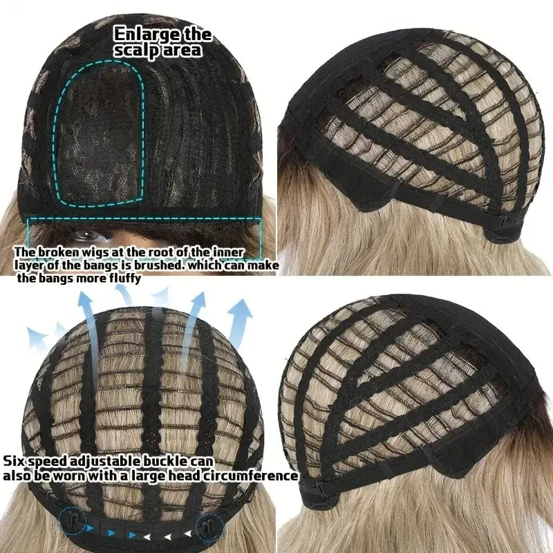 Women's Synthetic Wigs - Heat-Resistant Blonde Wig with Dark Brown Roots for Daily Wear - 