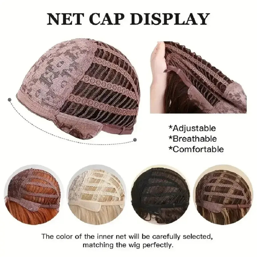 Silvery Gray Ombre Wig - Layered Medium-Length Wavy Hair with Curtain Bangs (22 inches) - 