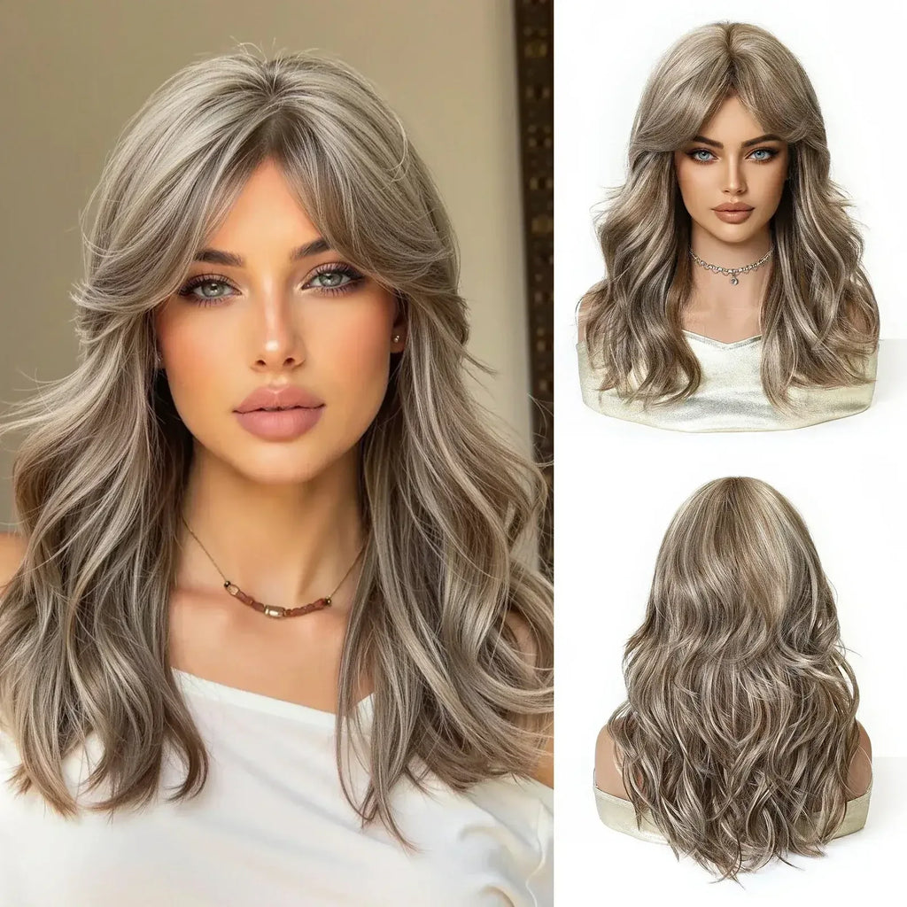 Honey Brown Wavy Synthetic Wig Short Curly Hair with Bangs for Cosplay and Daily Wear - 
