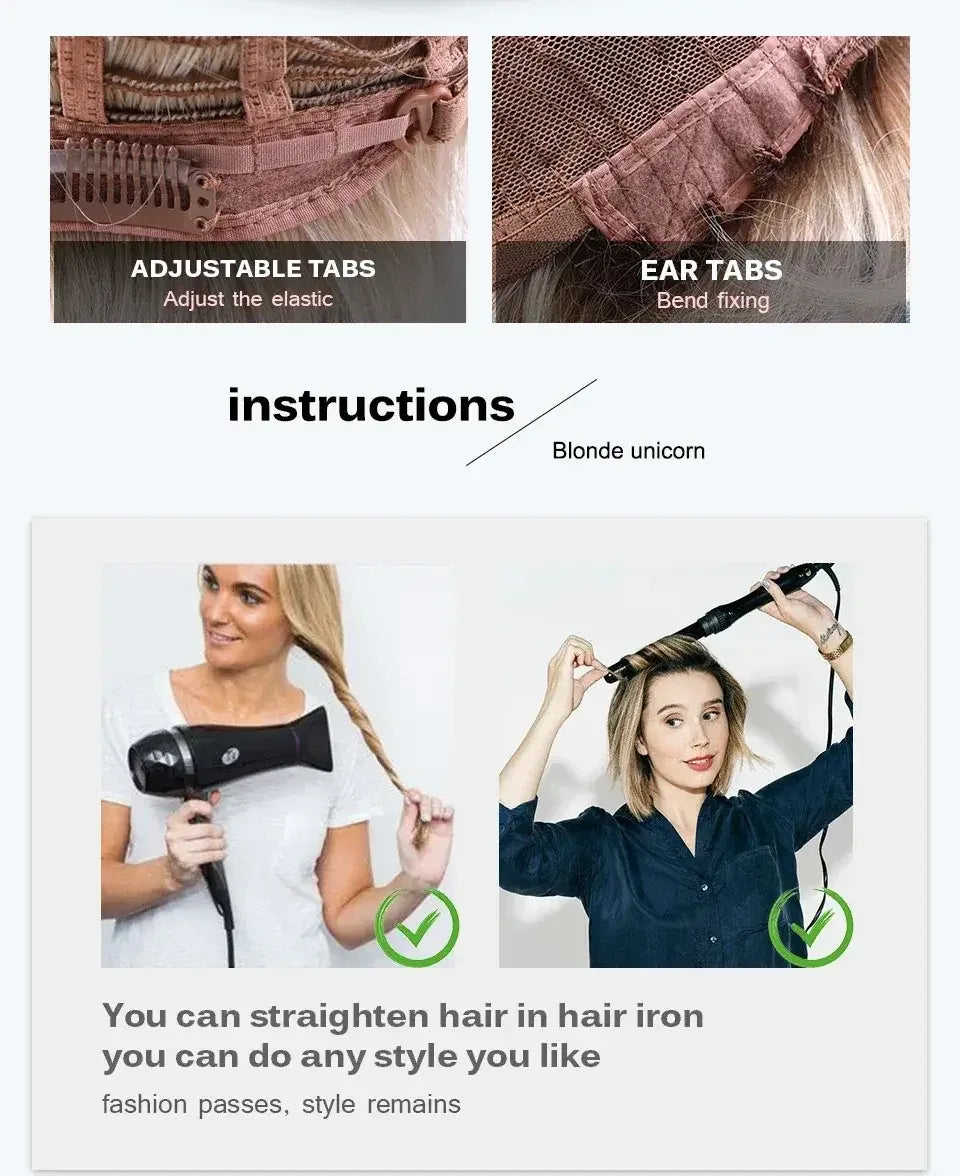 Platinum Highlight Synthetic Wig for Women - Long Straight Layered Heat Resistant Wig with Bangs for Daily Use - 