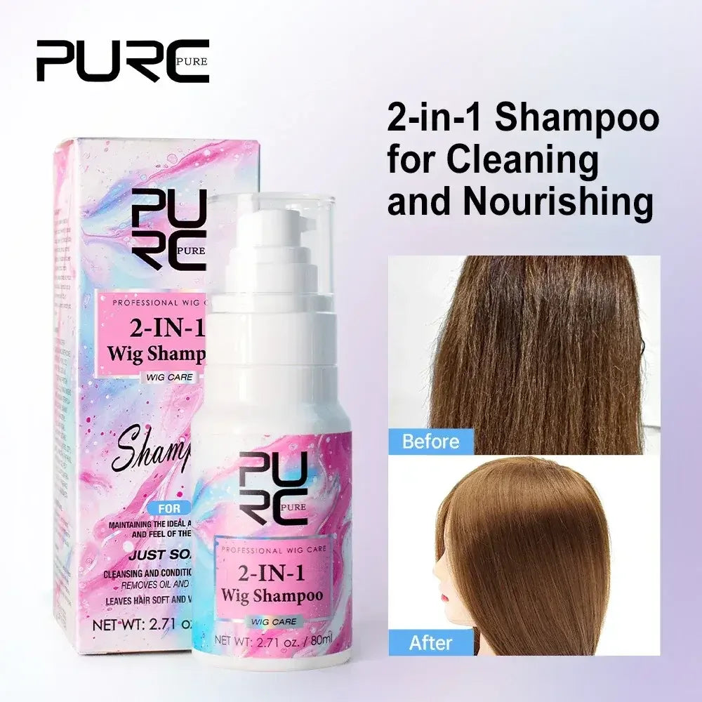 PURC 2-IN-1 Professional Sulfate-Free Wig Shampoo for Synthetic & Human Hair - Moisturizing Cleanser with Long-Lasting Fragrance - 