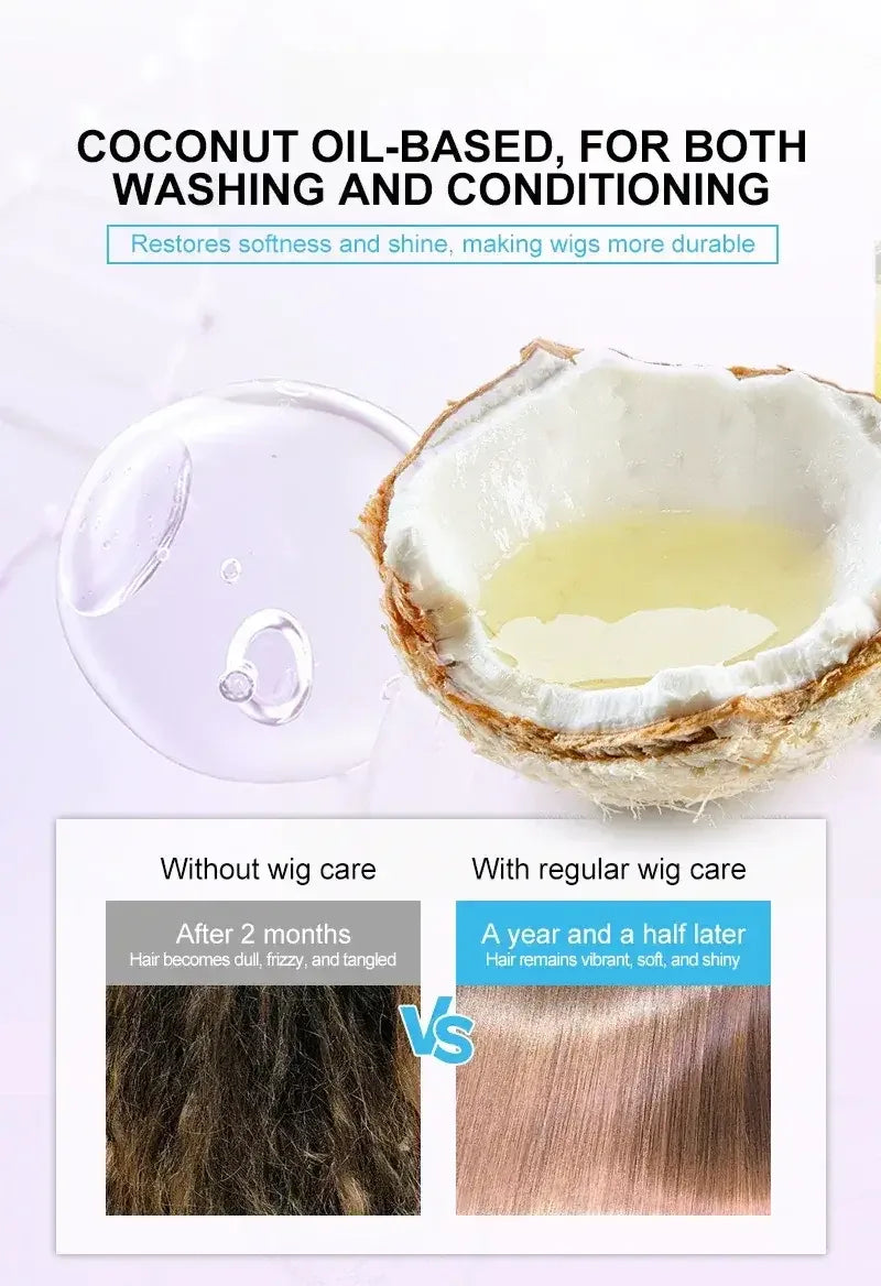 PURC 2-IN-1 Professional Sulfate-Free Wig Shampoo for Synthetic & Human Hair - Moisturizing Cleanser with Long-Lasting Fragrance - 