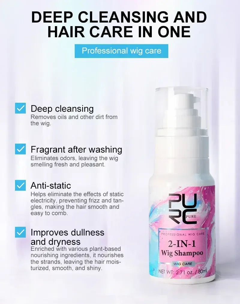 PURC 2-IN-1 Professional Sulfate-Free Wig Shampoo for Synthetic & Human Hair - Moisturizing Cleanser with Long-Lasting Fragrance - 