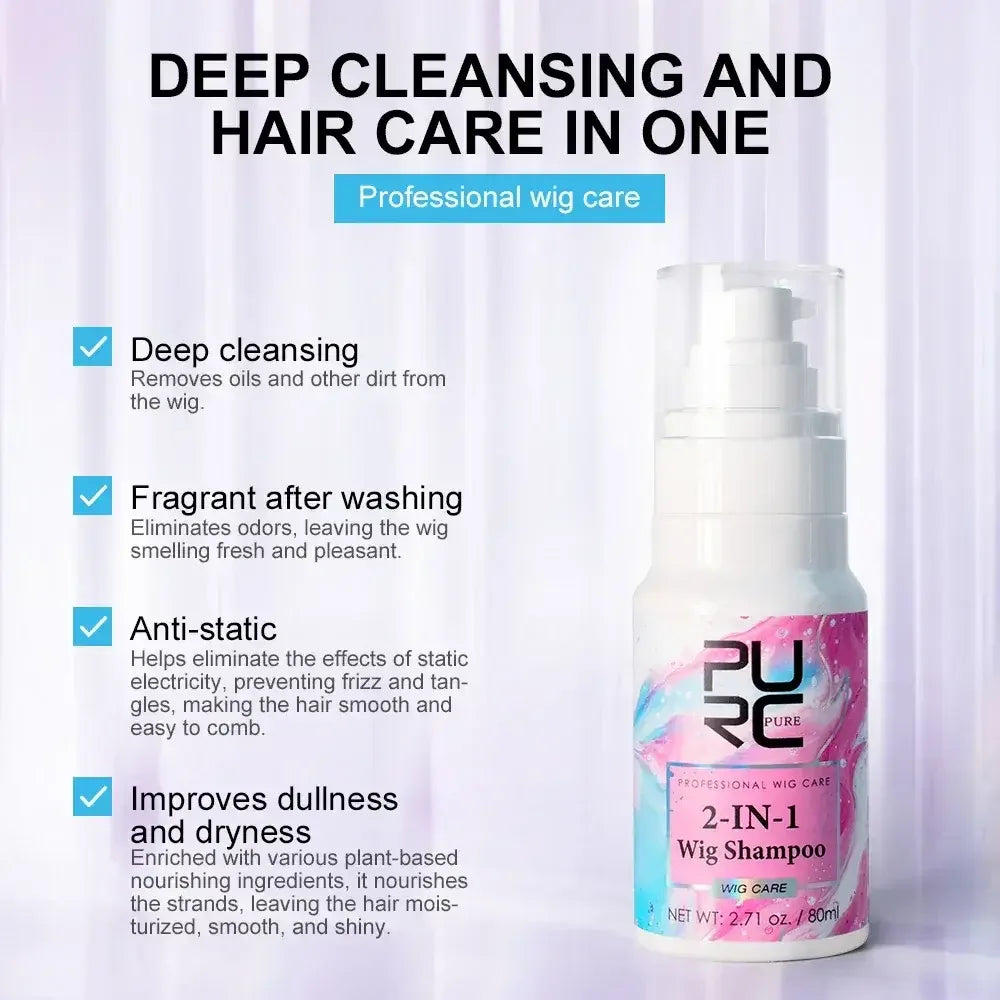 PURC 2-IN-1 Professional Sulfate-Free Wig Shampoo for Synthetic & Human Hair - Moisturizing Cleanser with Long-Lasting Fragrance - 