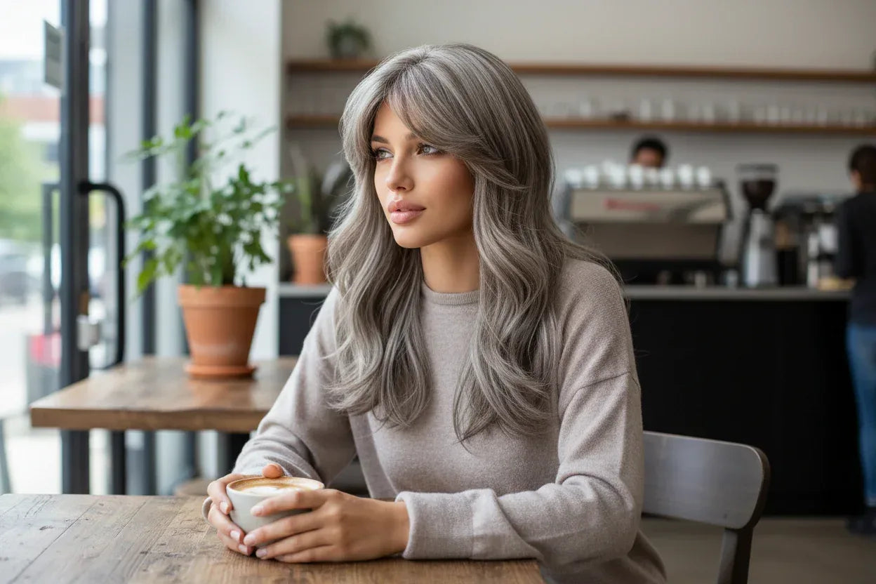 Ash Brown Silver Wig Coffee