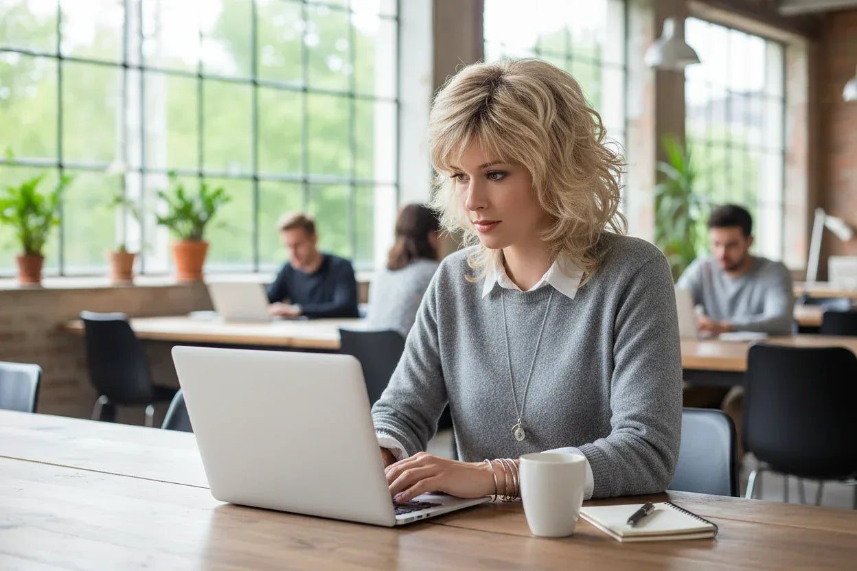 Short Natural Wigs with Bangs - Soft Brown Ombre Curly Synthetic Hair for Daily Use and Costume Parties - 