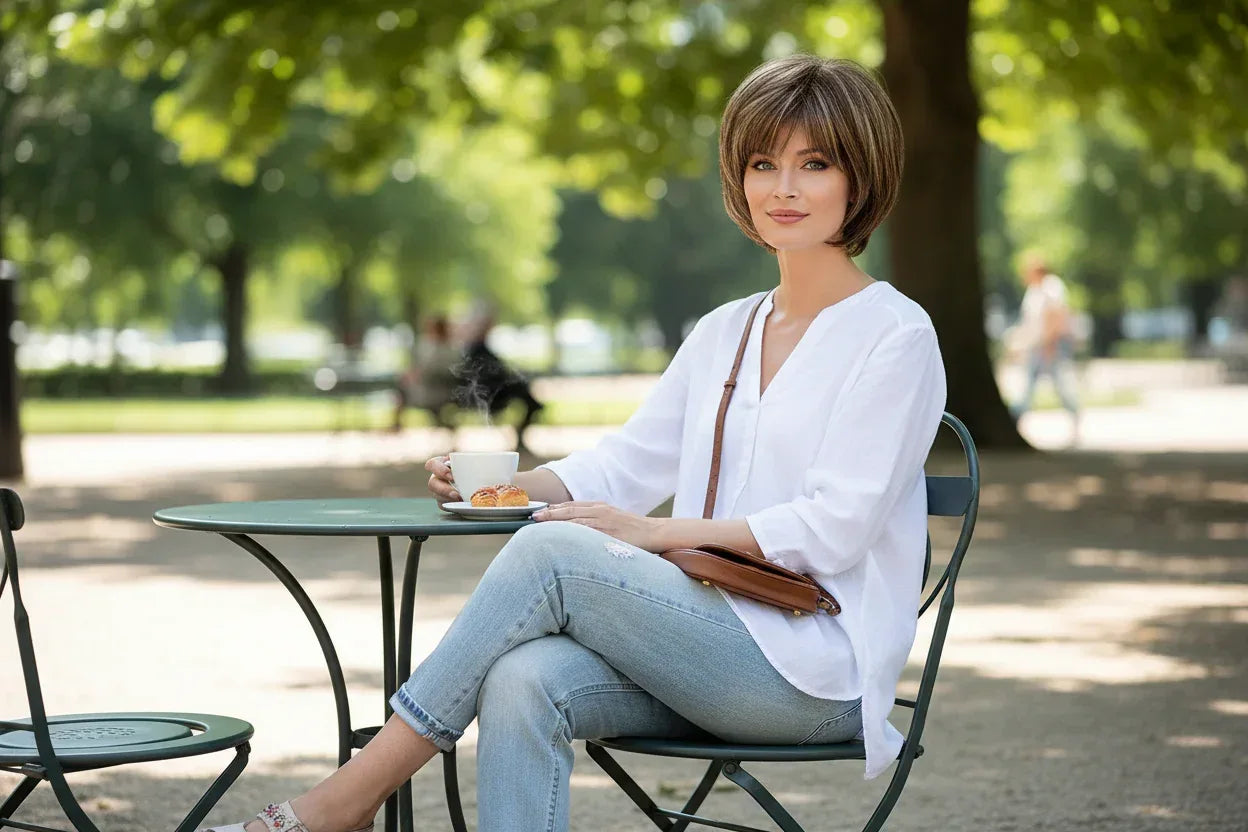 Brown Wig with Bangs Outdoor