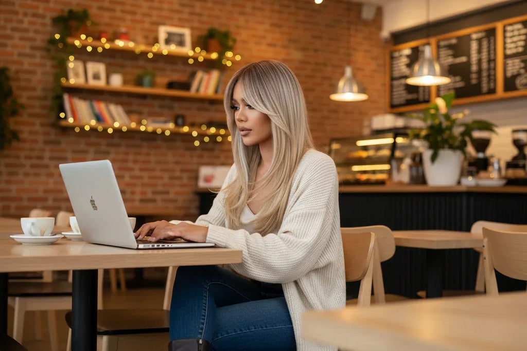 Platinum Highlight Synthetic Wig for Women - Long Straight Layered Heat Resistant Wig with Bangs for Daily Use - 