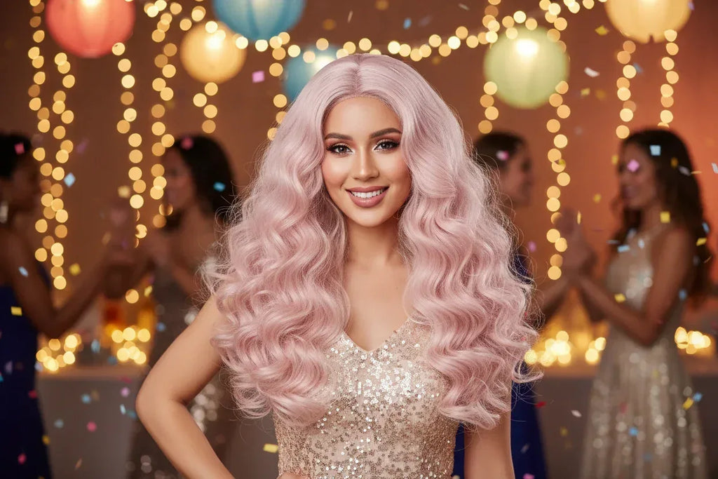 Center-Parted Long Red Curly Synthetic Wig for Halloween, Cosplay, and Daily Use - 