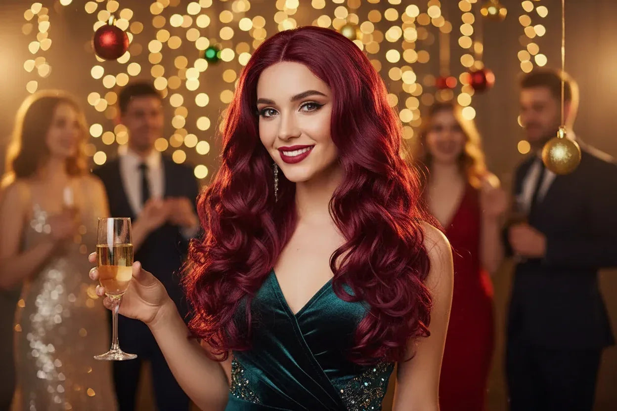 Center-Parted Long Red Curly Synthetic Wig for Halloween, Cosplay, and Daily Use - 