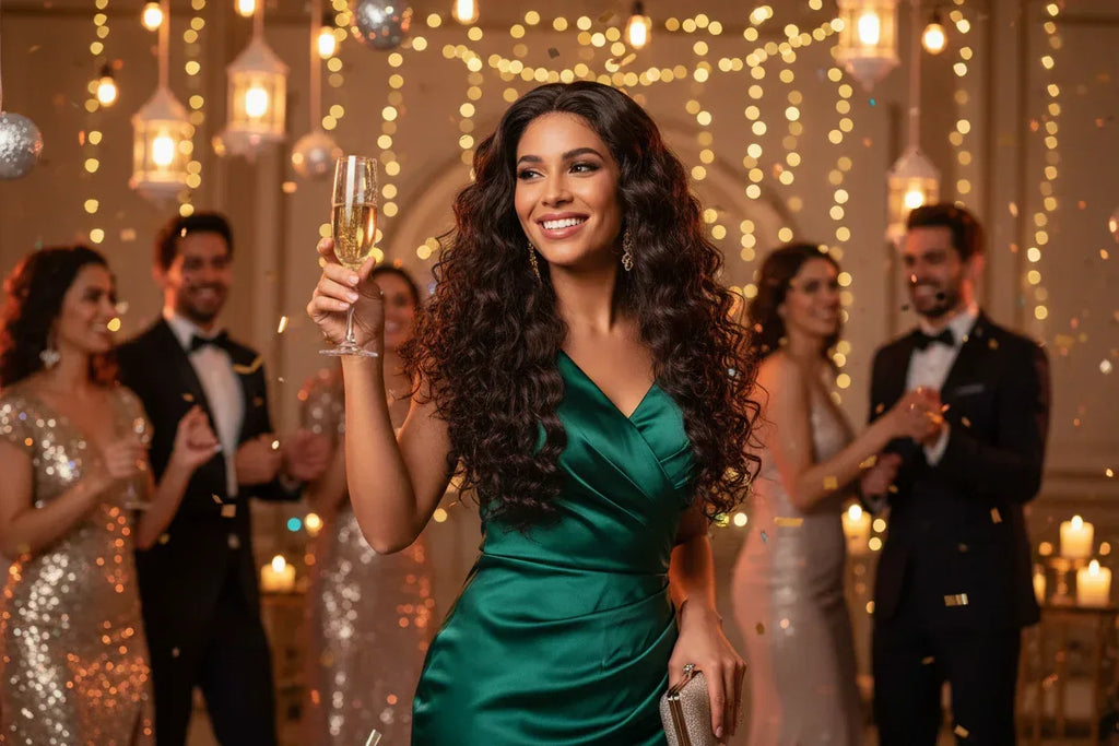 Center-Parted Long Red Curly Synthetic Wig for Halloween, Cosplay, and Daily Use - 