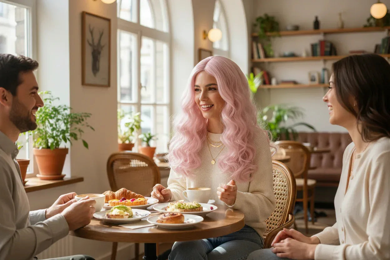 Center-Parted Long Red Curly Synthetic Wig for Halloween, Cosplay, and Daily Use - 