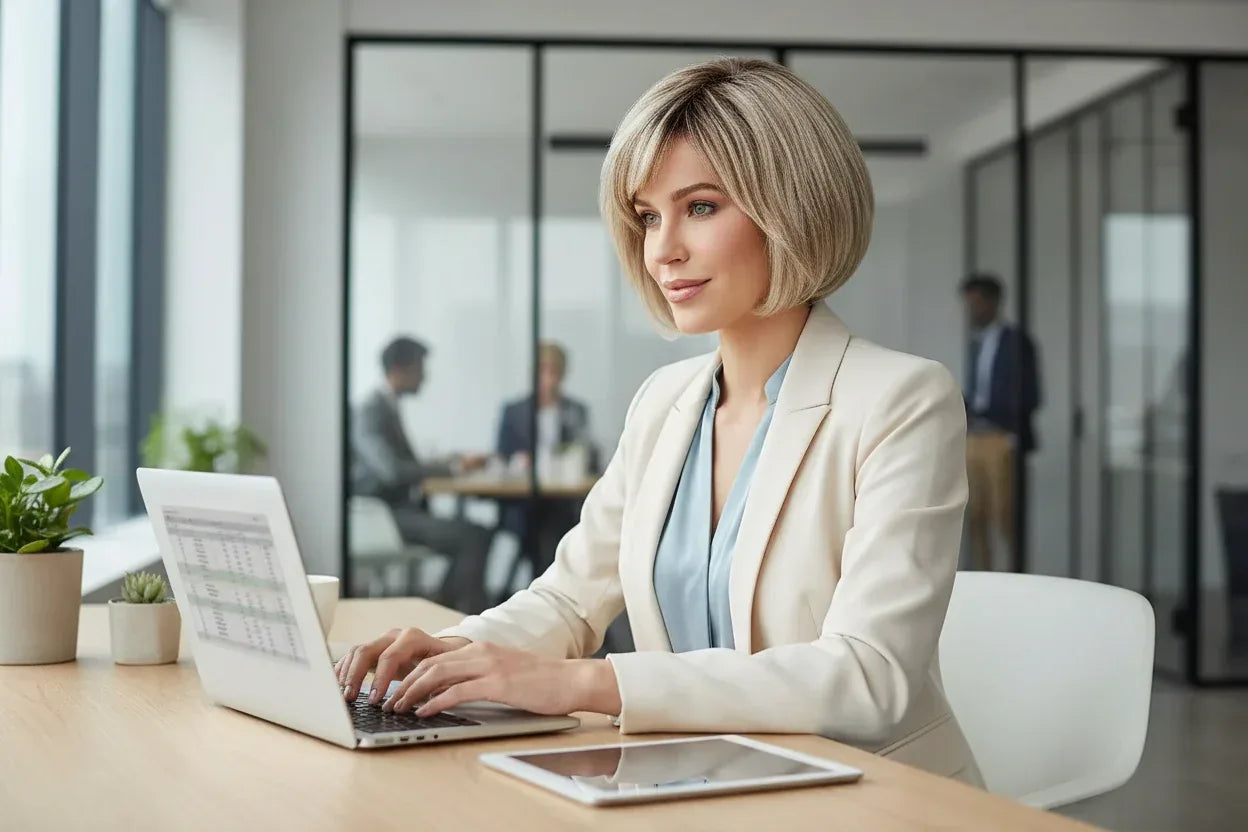 Short Blonde Bob Wig with Dark Roots - Natural Synthetic Hair for Daily Wear - 