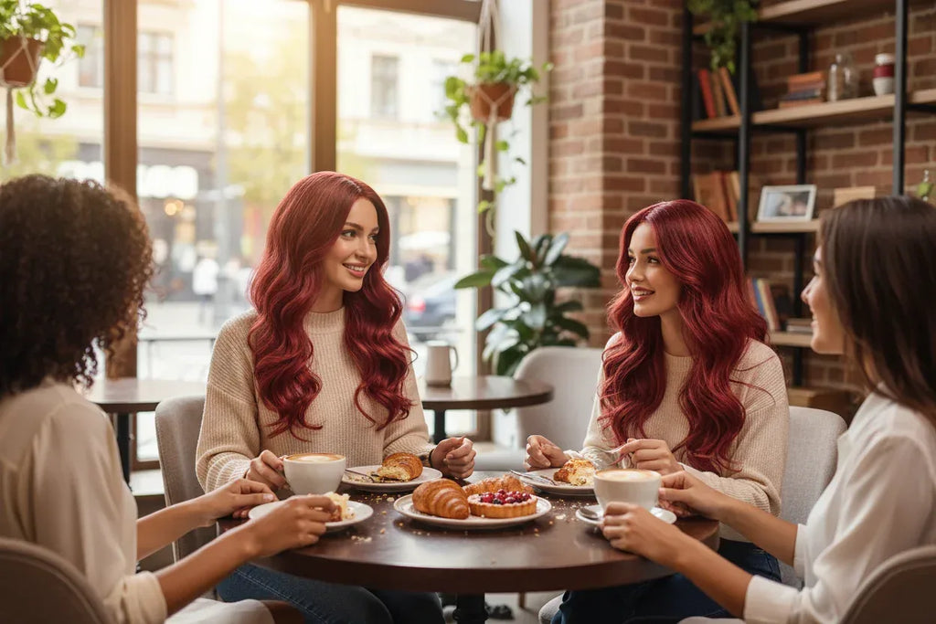 Center-Parted Long Red Curly Synthetic Wig for Halloween, Cosplay, and Daily Use - 